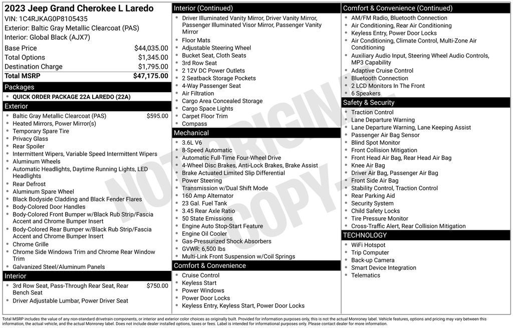 2023 Jeep Grand Cherokee L Laredo Radio: Uconnect 5 w/8.4" Display