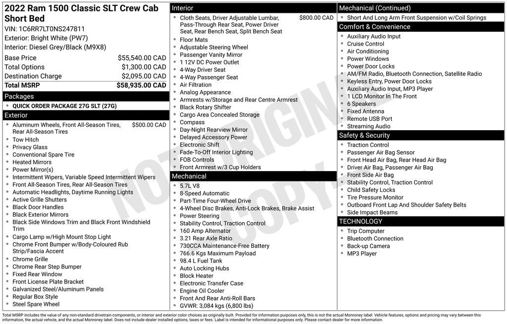 2022 RAM 1500 Classic SLT Apple CarPlay & ParkView Rear Back-Up Camera