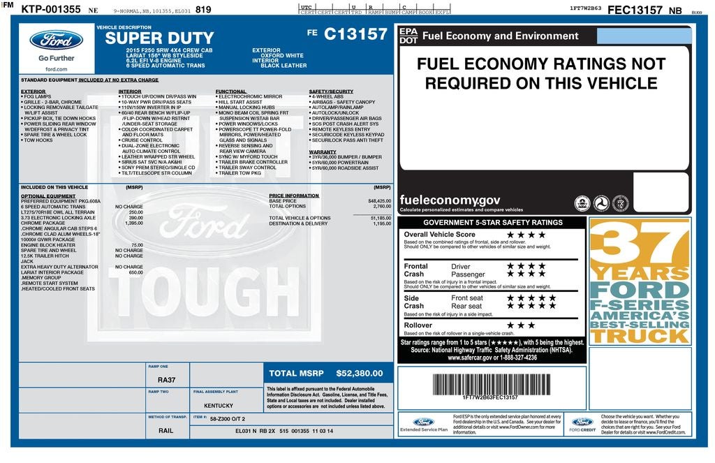 2015 Ford F-250SD Lariat Premium Sony Audio w/Single CD & Exterior Parking