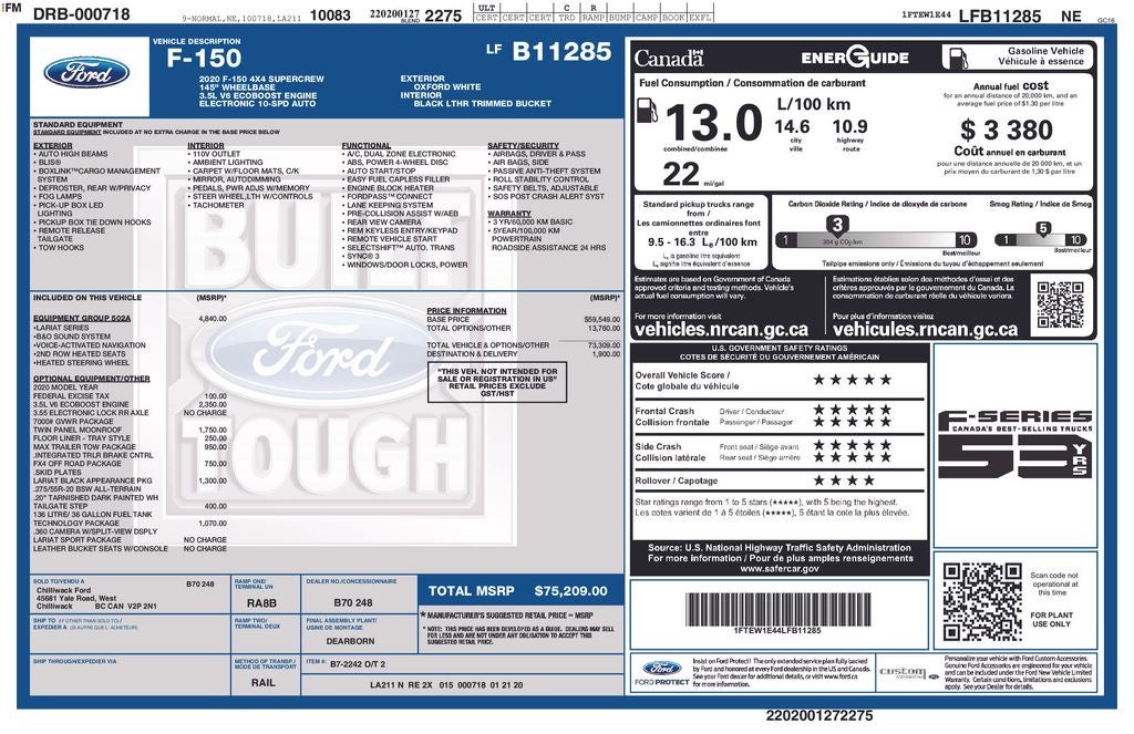 2020 Ford F-150 Lariat Equipment Group 502A Luxury