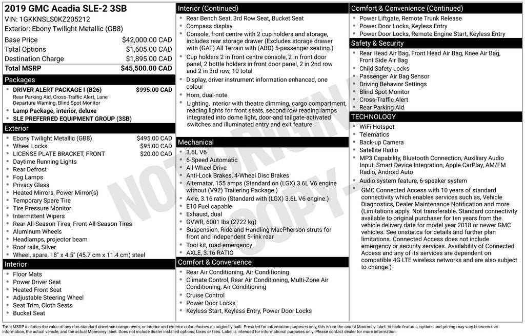 2019 GMC Acadia SLE-2 3rd row seat