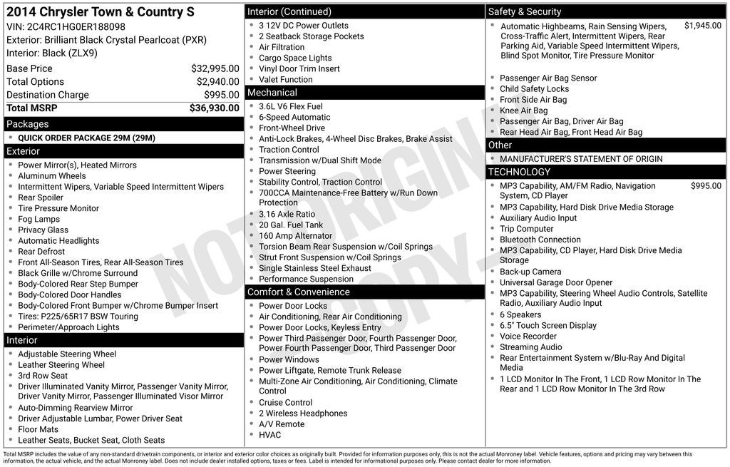 2014 Chrysler Town & Country S 3rd row seat