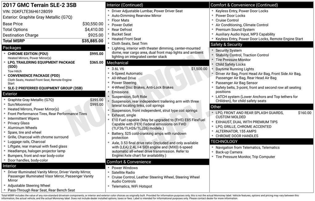 2017 GMC Terrain SLE-2 Convenience Package