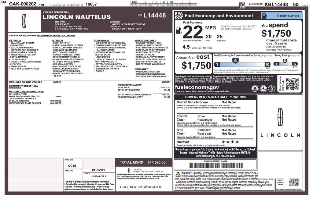 2019 Lincoln Nautilus Standard Alloy wheels
