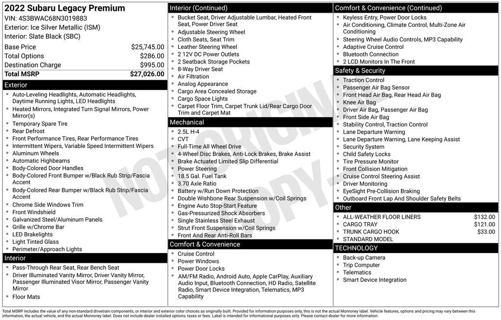 2022 Subaru Legacy Premium
