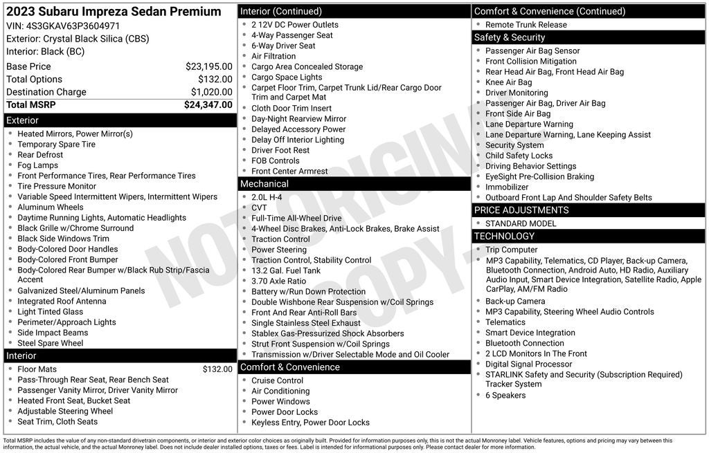 2023 Subaru Impreza Premium Exterior Parking Camera Rear