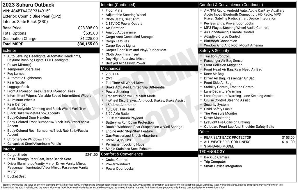 2023 Subaru Outback 2.5i STARLINK/Apple CarPlay/Android Auto
