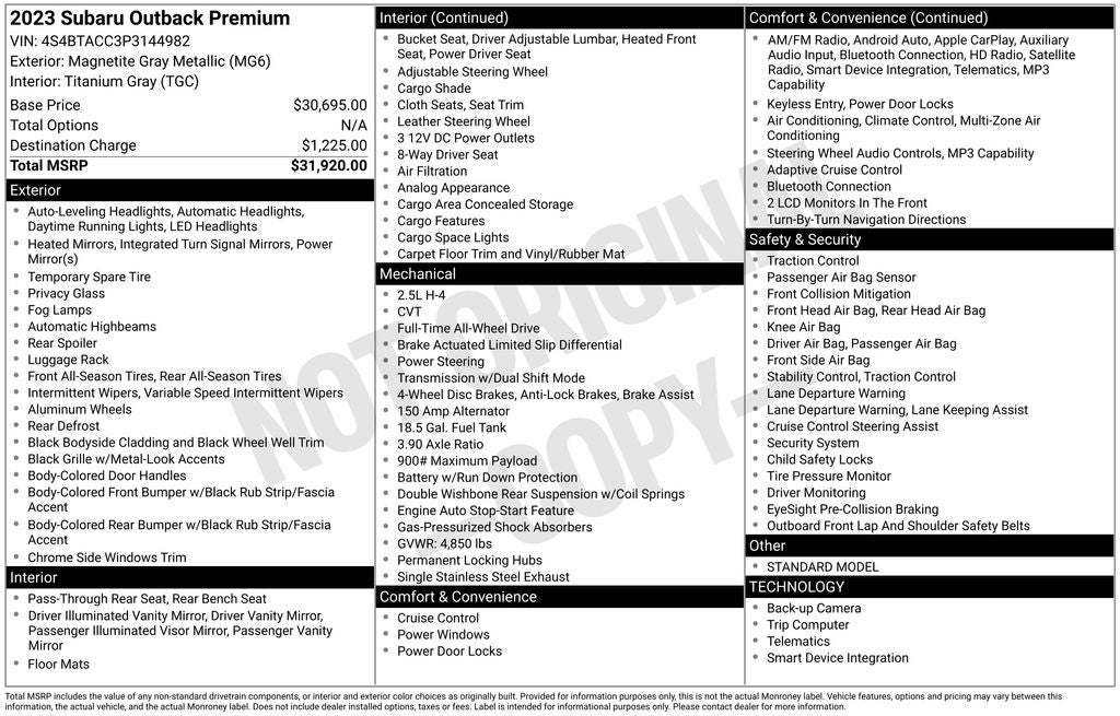 2023 Subaru Outback Premium Alloy wheels