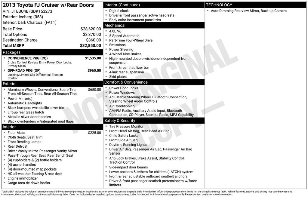 2013 Toyota FJ Cruiser Base Off-Road Package