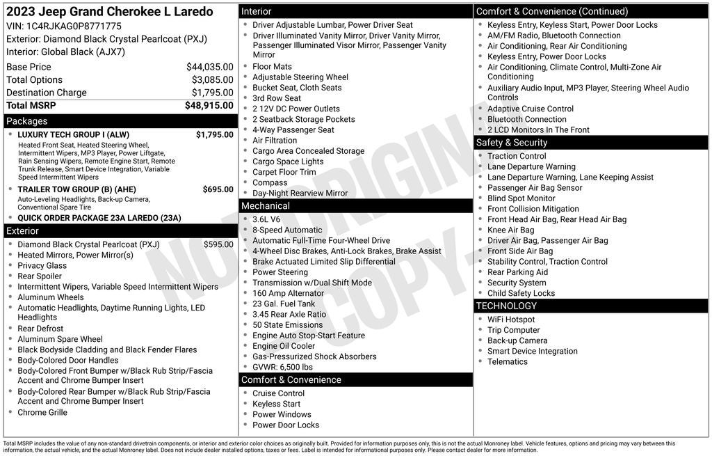 2023 Jeep Grand Cherokee L Laredo L 3rd Row Luxury Tech Pkg Heated Seats & Steering