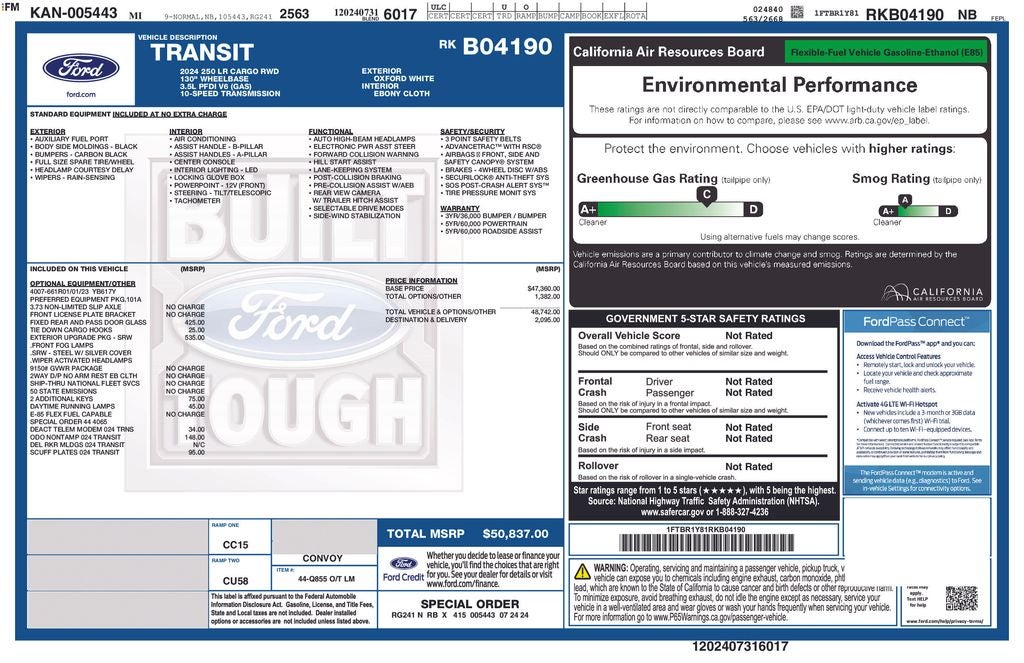2024 Ford Transit-250 Base Low Roor Cargo Van Rear Camera