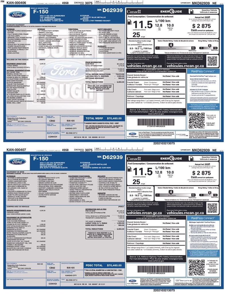 2021 Ford F-150 Lariat FX4 Heated Cooled Leather Nav 360 Camera Trailer T