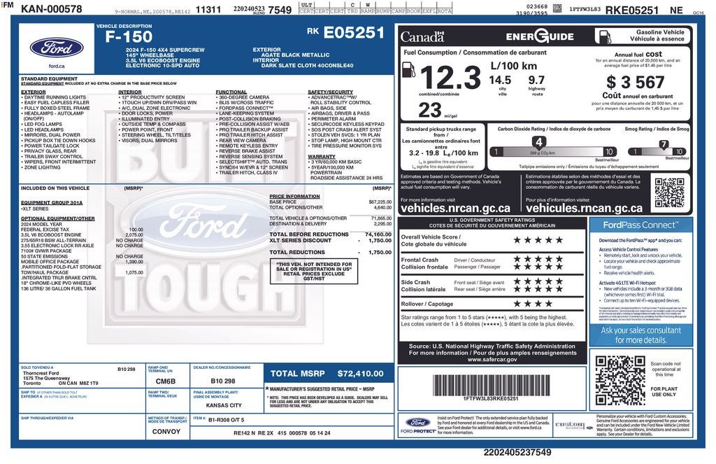 2024 Ford F-150 XLT Crew Cab 3.5L Ecoboost NAV 6.0" RC LFT 20" FUEL W