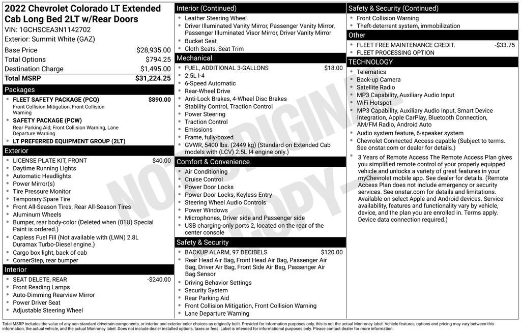 2022 Chevrolet Colorado LT EXT CAB SAFETY AND PREFERRED PKG REAR CAMERA