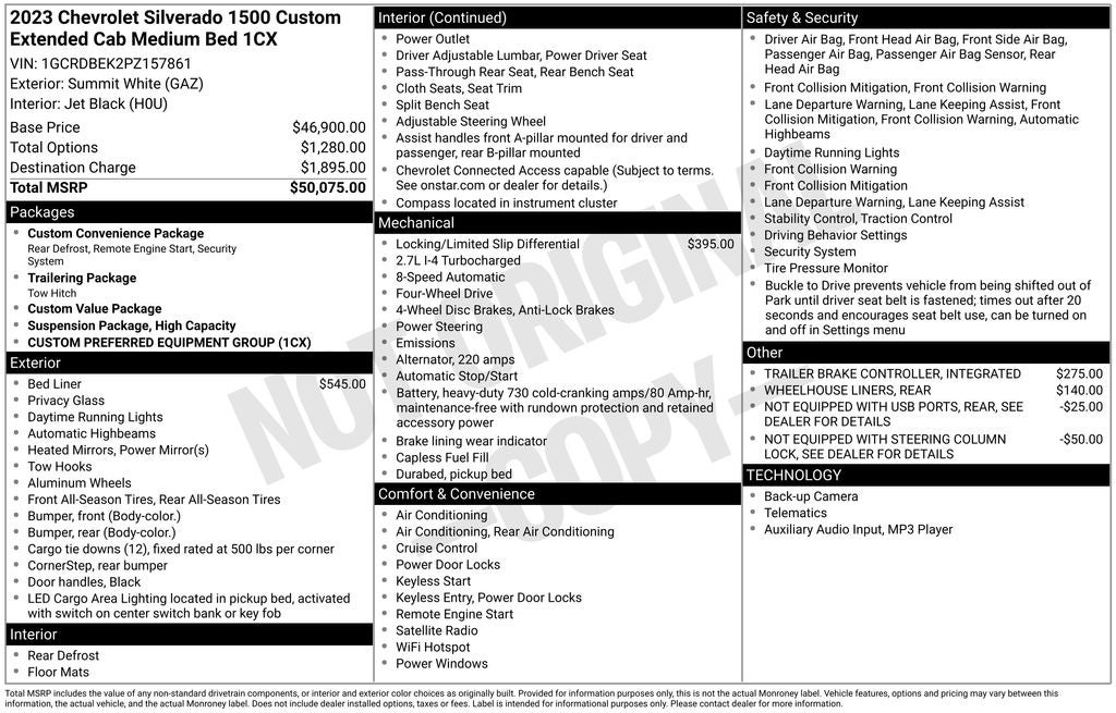 2023 Chevrolet Silverado 1500 Custom Convience Value Pkg 4x4 Trailering Tow 20" Wheels