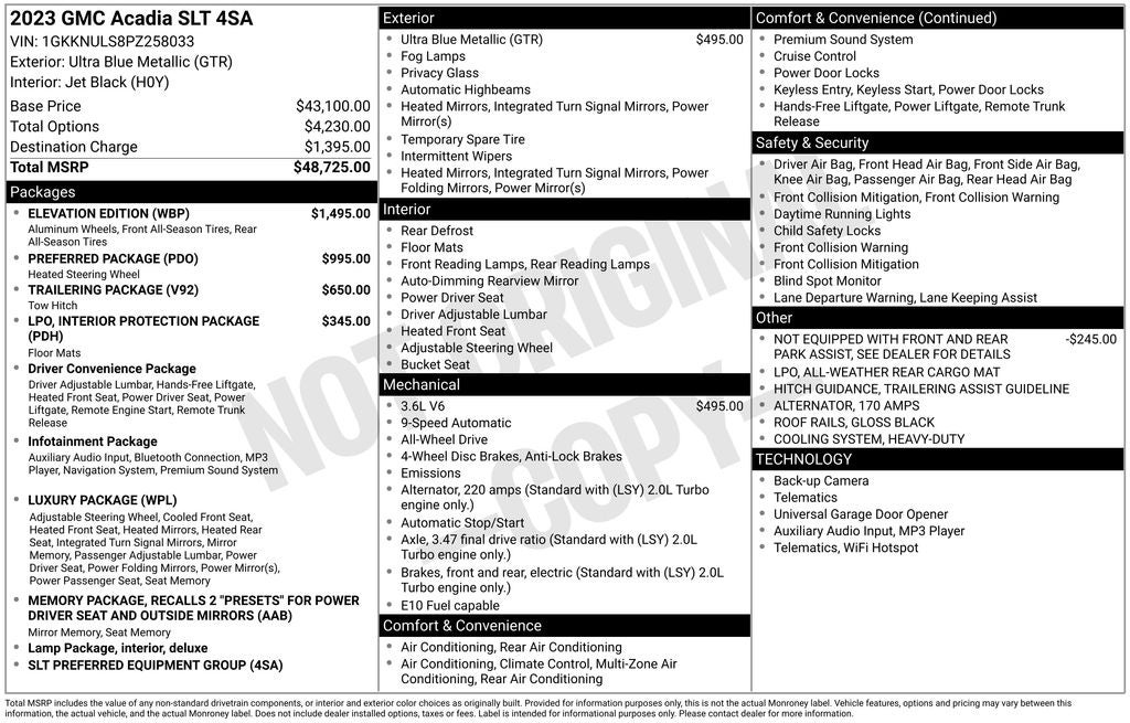 2023 GMC Acadia SLT AWD V6 Heated Leather 3 Row Seat Rear Camera Prote