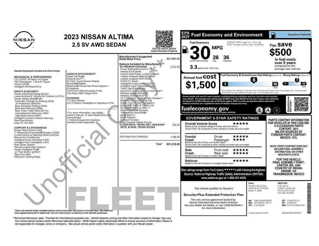 2023 Nissan Altima 2.5 SV AWD Power Moonroof Rear Camera Active Cruise Contr