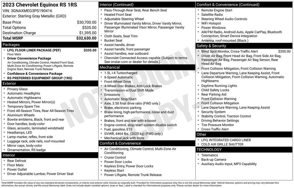 2023 Chevrolet Equinox RS RS Pkg RS Wheels Blis Rear Camera Traffi Alert