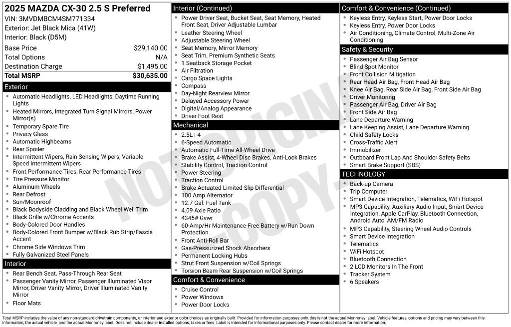 2025 Mazda Mazda CX-30 2.5 S Preferred Package AWD Power Moonroof Heated Seats R Camera