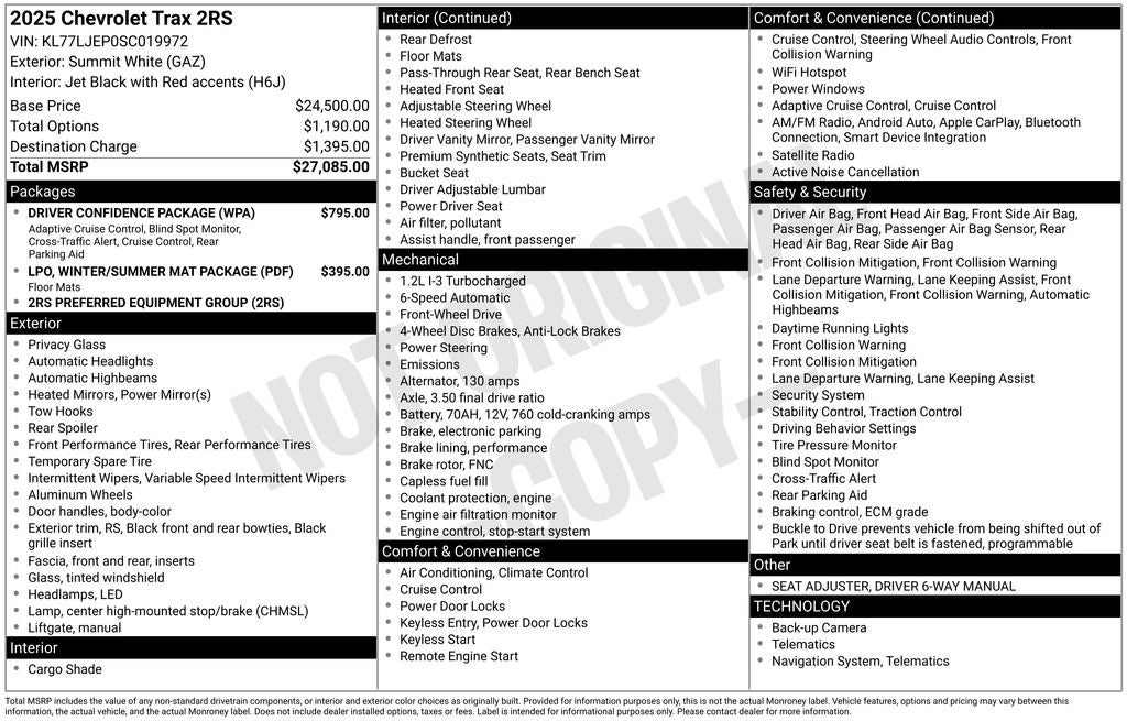 2025 Chevrolet Trax 2RS Preferred Pkg Rear Camera Heated Seats