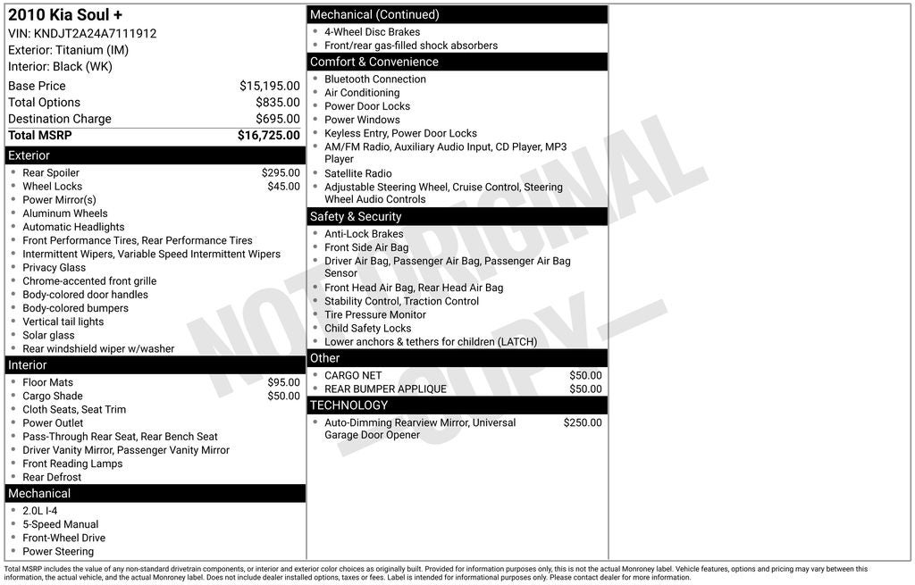 2010 Kia Soul Plus 5 speed Manual transmission
