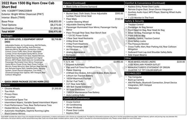 2022 RAM 1500 Big Horn Crew Cab 4x4 5'7' Box
